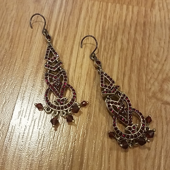 Monet Jewelry - MONET Garnet Antique Look Gold Earrings